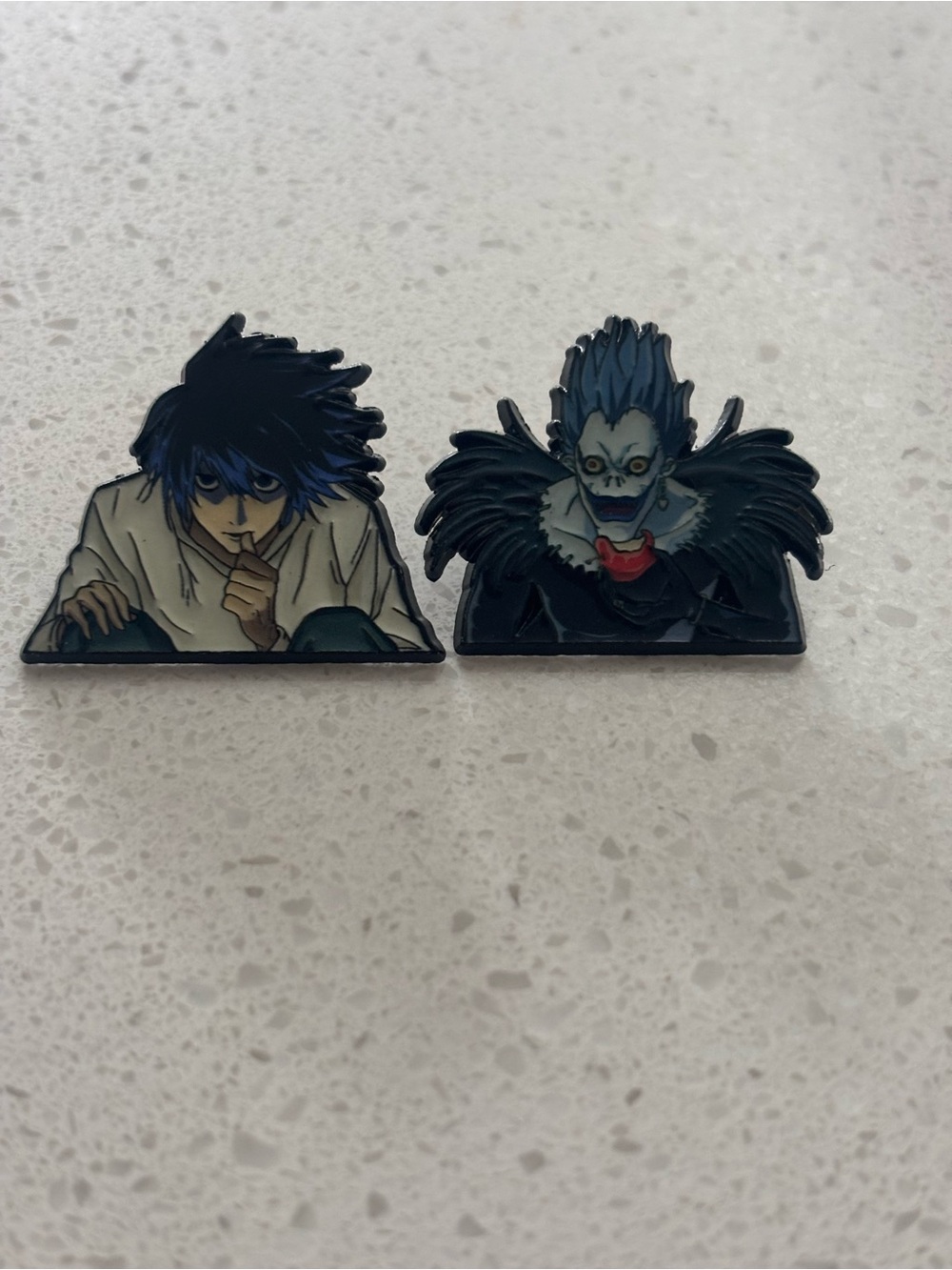 L and ryuk deathnote Character Enamel Pins - Blue and Black Design